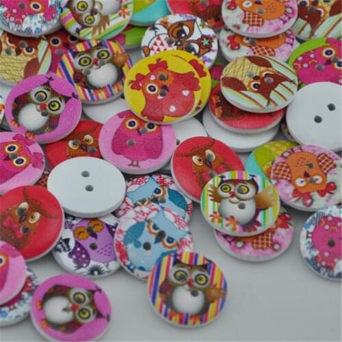 50pcs Owl Wood Buttons 20mm Sewing Craft Mix Lots WB81