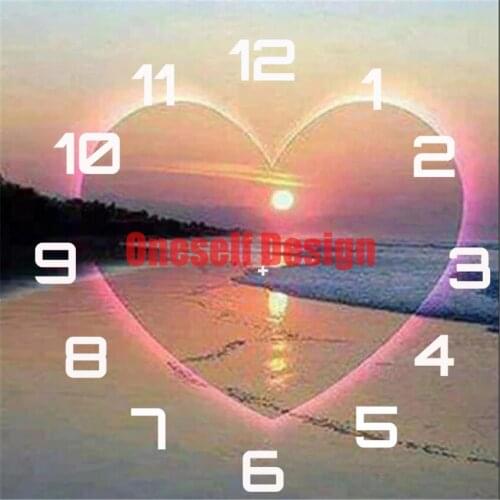 5d diamond embroidery full set beach heart picture of rhinestones clock diy frame wall sticker 5d diamond mosaic sale heart