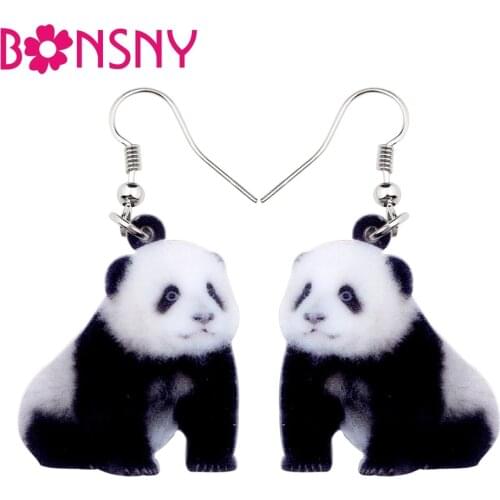 Bonsny Acrylic Anime Unique Cute Panda Earrings Dangle Drop Big Long Animal Jewelry For Women Girls Ladies Teens Kid Accessories