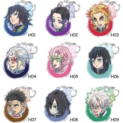 Anime Demon Slayer Acrylic Keychains Cute Brinco Blade of Ghost Key Chains Kamado Tanjirou Cosplay Pompom Yaiba Keyrings Pendant