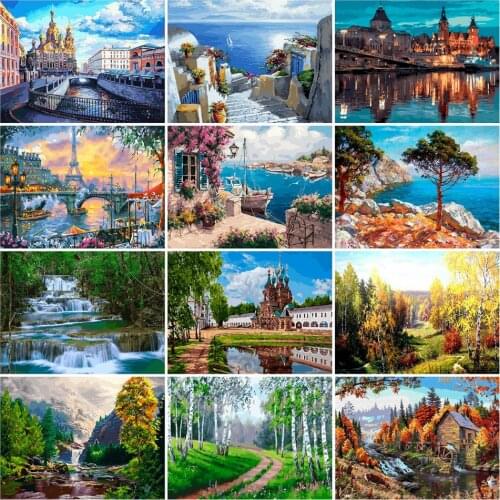 AZQSD Landscape DIY Painting By Numbers Modern Wall Art Picture Acrylic Coloring City Paint On Canvas For Home Decors Artwork