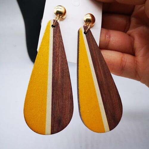 Free Shipping! Newest printing stud wooden earrings can mixed colors