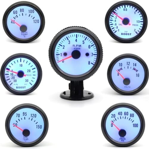 Boost/Water Temp/Oil Temp/Oil Press/Voltage/Tachometer RPM Gauge 2''52mm Analog led Black Case With Blue LED