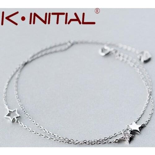 Kinitial Hollow Star Bracelets & Bangles New Fashion Heart Pentagram Bracelet For Women Cuff Double Layer Jewelry Party Gift