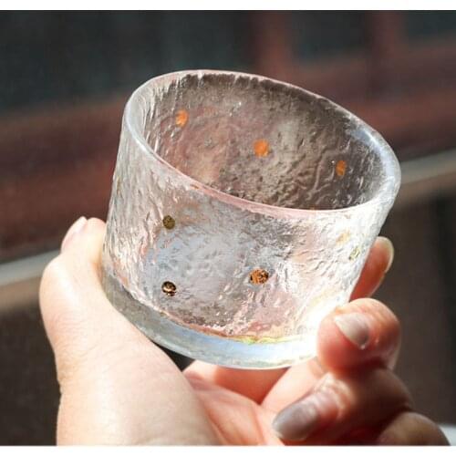 Thick Glass Tea Cup Japanese Style Handmade Gold Dot Drinking Glass Teacup Drinkware Home Decor Tea Bowl Accessories