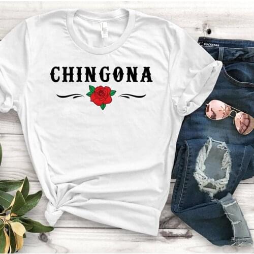 Chingona Rose Latin Print Womens T-shirt Harajuku Graphic T-shirt Casual Ladies Short Sleeve Top Tee
