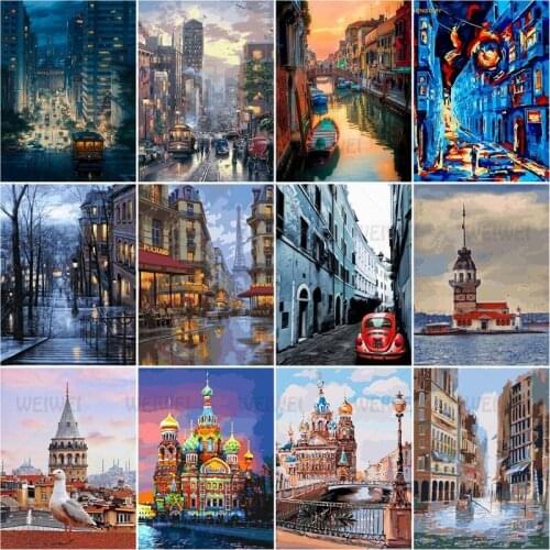 Painting City House Landscape Oil Picture On Canvas Handpainted No Frame Modern Home Decorations for Living Room