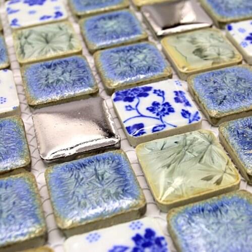 Ceramic blue and white porcelain mosaic HMCM1043 for mesh backing bathroom wall floor kitchen backsplash