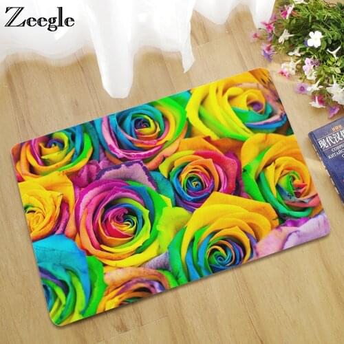 Zeegle Entrance Doormat Anti-slip Floor Mat Outdoor Rugs Rose Front Door Mats Kitchen Rugs Carpets for Living Room Bathroom Mats