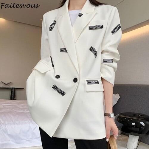 Patch Designs Blazer Women Fashion England Style Black White Blazers Female Loose Long Sleeve Suit Jacket