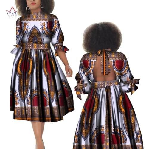 Fashion 2019 Autumn Africa Dresses for Women vestidos Backless Elegant Africa Clothes Ruffles African Clothing BRW WY5906
