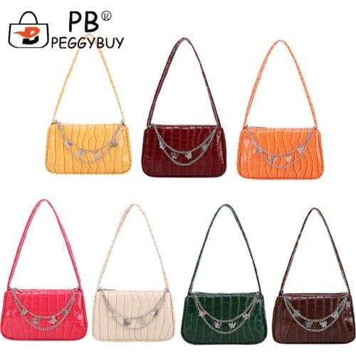 Fashion Women Shoulder Bags Zipper Butterfly Chain Pure Color Fashion PU Leather Ladies Shoulder Underarm Handbags
