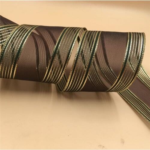 N2103 63mm Burgundy organza metallic striped gift packaging wired edge ribbon 25yards roll