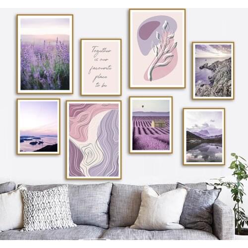 Lavender House Lake Bridge Abstract Lines Wall Art Canvas Painting Nordic Posters And Prints Wall Pictures For Living Room Decor