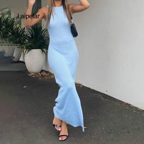 Summer New 2021 Fashion Street Outwear Simple Sexy Open Back Elegant Slim Causal Office Dress for Girl