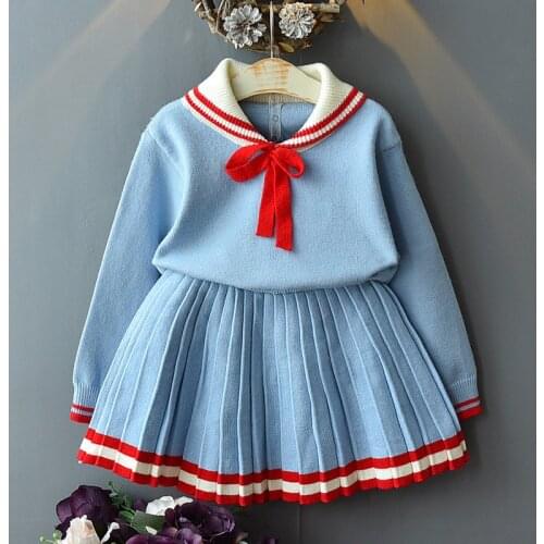 2020 Autumn Winter New ChildrenS Clothing Sets Girls College Style School Student Suit Knit Sweater+ Short Skirt 2pcs Outfits