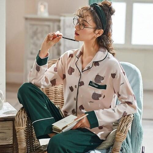 Spring And Autumn Cotton Pajamas Long Sleeve Cartoon Green Colour Thin Leisurewear Suit