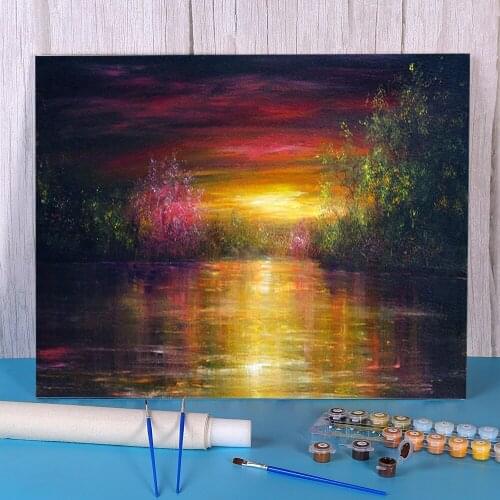 Natural Scenery Spring Sunset Painting By Numbers Package Acrylic Paints 40*50 Oil Painting New Design Children Drawing