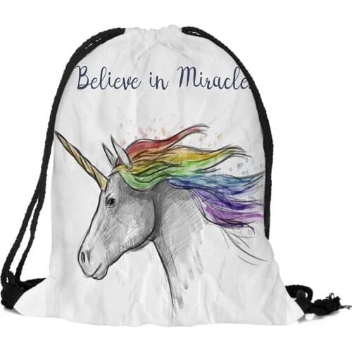 ZHBSLWT 3D Printing Unicorn Believe In Miracles Backpack for Women Travel 2017 New Fashion Kawaii Drawstring Bags-34