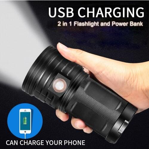 High Power LED Flashlight Searchlight 3-18*T6 LED Torch 48000 lumens Waterproof Light 4*18650 Battery USB Charge as Power Bank
