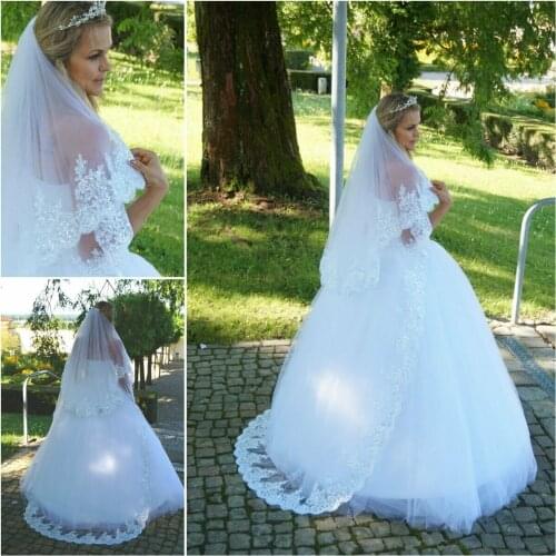 Schleier 200cm Brautschleier 2 Lagen Kapelle Pailletten Kamm Hochzeit Braut Lang