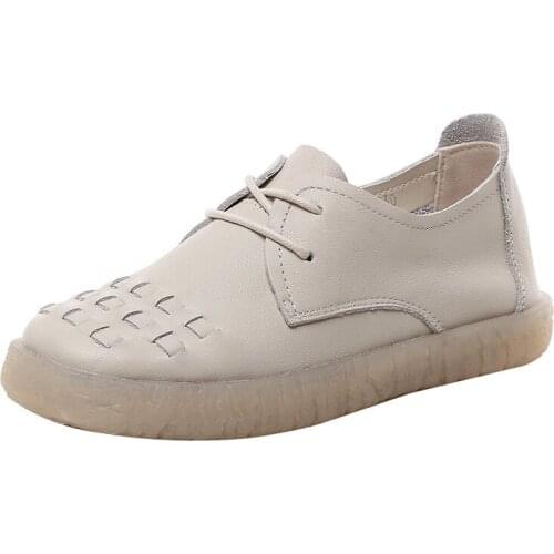 Womens Vulcanize Shoes Spring New Casual Classic Genuine Leather Lace Up Flat shoes Round Toe Office & Career shoes for women