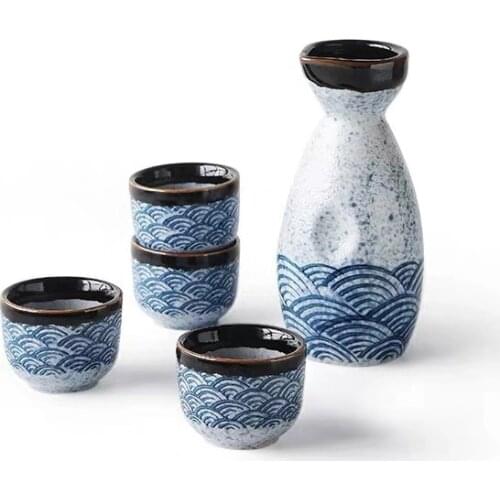Japanese Style Sea Ripple Sake Wine Cup Creative Wine Set Home Ceramic Sake Wine Bottle Flagon Liquor Spirits Pot Drinkware