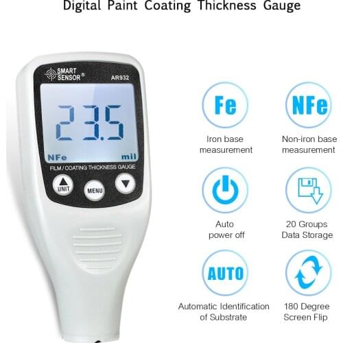 SMART SENSOR Paint Coating Thickness Gauge Coatings Tester Fe/NF Probe Detector Automotive Refinishing Paint Tester (0~1700um)