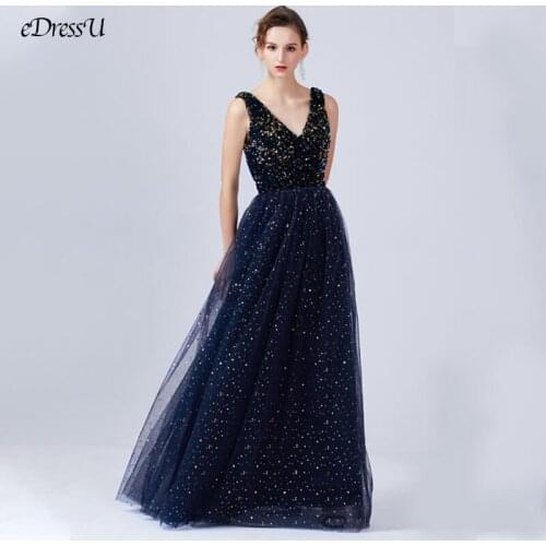 Fantasy Sequins Evening Dress Backless Long Dress Elegant Tulle Dress Sexy V-Neck Wedding Party Dress Vestido de Fiesta WS-3775
