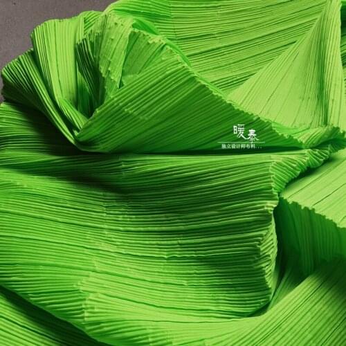 Pleated Fabric Fresh Green Miyake Folds Imitation Cotton Linen DIY Patches Art Painting Decor Skirt Dress Designer Fabric