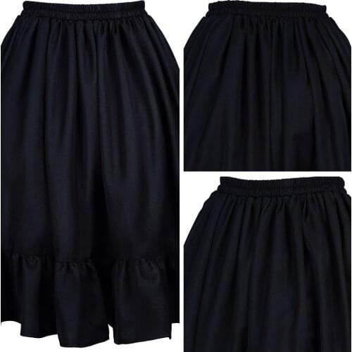 Retro Punk Gothic Skirts For Women Girls Streetwear Elastic Waist Japanese Black Big Swing Ruffle Midi Lolita Pleated Dress