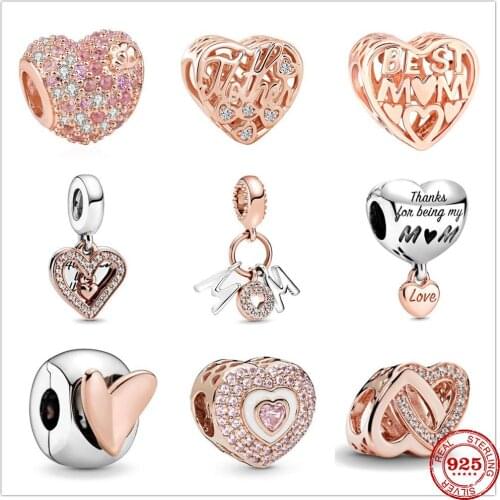 925 Sterling Silver Mum Letters Dangle Charm Freehand Heart Clip Beads Fit Original Pandora Charms silver 925 Bracelet Jewelry