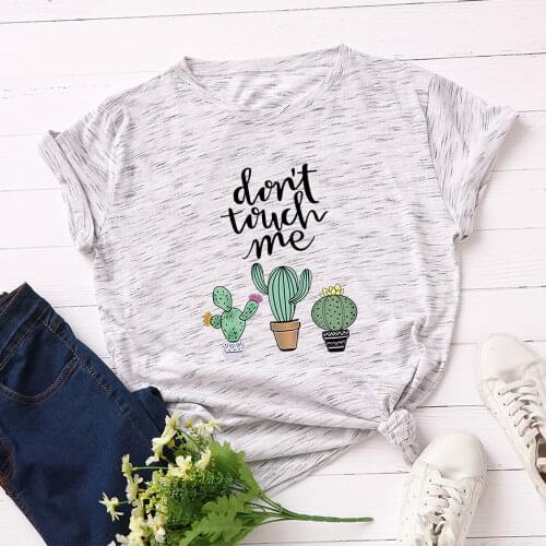 Women Short Sleeve Cotton T-Shirts Graphic Tees Summer Tee Tops for Female Casual Oversized Clothes Don't Touch Me Cactus Print