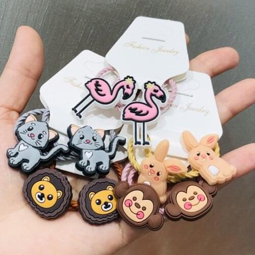 10Pcs/set Cute Animals Rabbit Cat Hair Accessories Children Rubber Bands Scrunchies Elastic Hair Bands Girls Headwear Ties