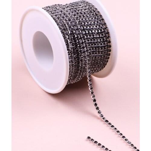 10 Yard / Grey Rhinestone cup Chain Silver Claw Base Chain Ss6-Ss12 For Diy Clothing Dress Decro