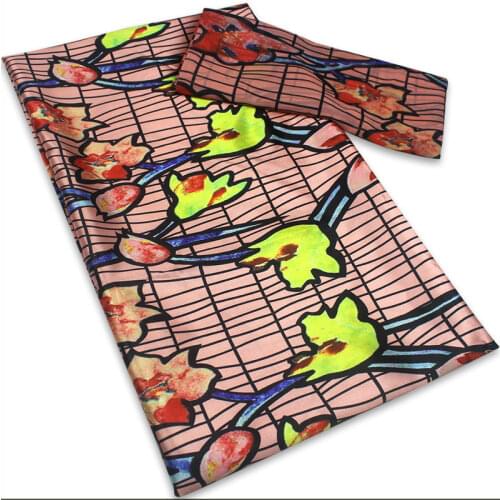 African Wax Ribbon Silk Wax Ankara 2021 Satin Fabric 4 yards Audel/modell Cotton Fabric For dress +2 yards Chiffon 1-15