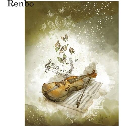 Renbo Diamond painting Violin butterfly Full Square/Round Drill Wall Decor Inlaid Resin Embroidery Craft Cross stitch almaznaya