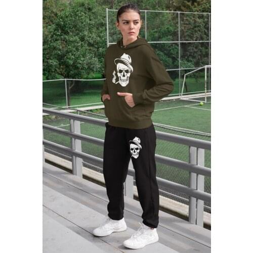 Angemiel Wear Pippolu Hat Skeleton Man Women Tracksuit Set Green Hooded Sweatshirt Black Sweatpants