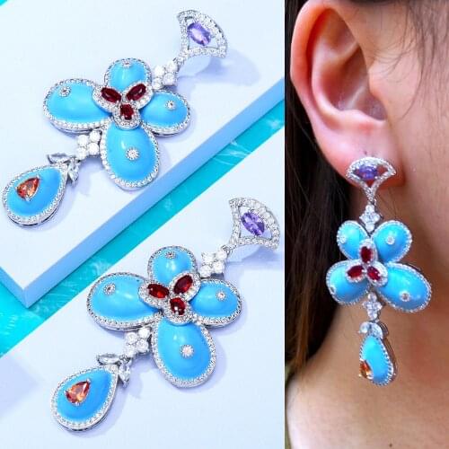 Brand High Quality Luxury Trendy Sparkly Blue Dangle Earring Enthusiasm Jewelry for Women Fashion Wedding Daily Earring Jewelry