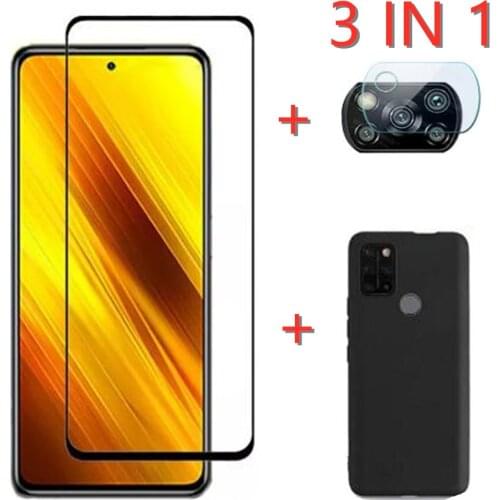 3-in-1 case + protective camere glass for xiaomi poco x3 nfc screen protector for Poco C3 Pocophone F2 Pro Poko M 3 back cover