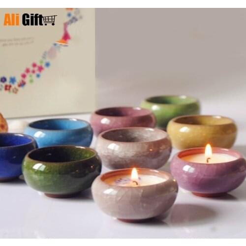 Ice Crack Colorful Ceramic Candlestick DIY Aromatherapy Candles Holders Birthday Scented Candle Making Wedding Decorations