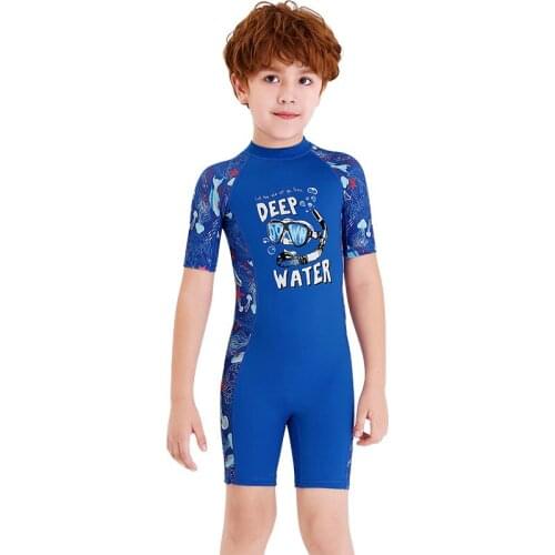 Childrens swimsuit sunscreen girl short-sleeved one-piece swimsuit beach snorkeling quick-drying jellyfish suit