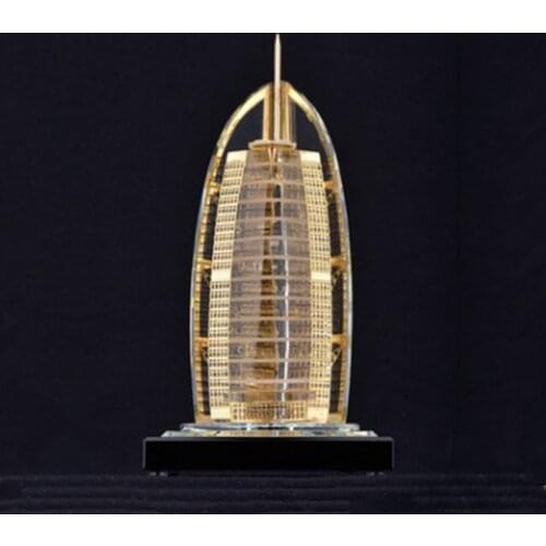 Dubai Seven Star Sailing Crafts Hotel Crystal Building Model Decoration Gold Setting Travel Souvenir