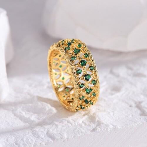 Ventilador europeu e americano novo anel de grade de personalidade feminino flor simples micro incrustado de cor de zircônio ane