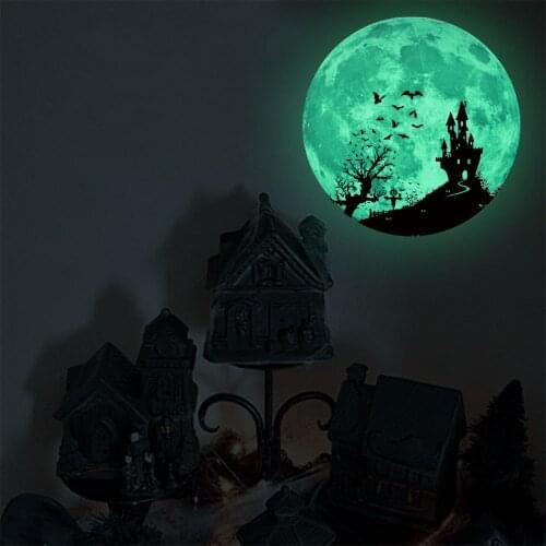 Halloween Gift Fluorescent Wall Sticker Witch/Pumpkin/Castle/Bat Pattern Luminous Window Sticker Children Room Art Decor 30cm