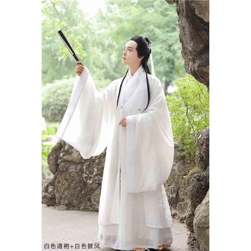 Hanfu Men Chinese Traditional Hanfu Gown White Male Cosplay Costume Fancy Dress White&Blue Hanfu Gown For Men/Women Plus Size