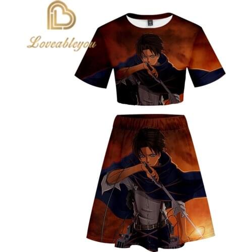 Cosplay Costume Anime Attack on Titan Short Skirt Suit Pop Sexy Party Sets Short Sleeve T-shirt and Short Skirt Girl Summer Tops