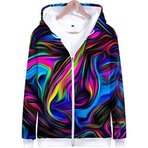 Tie Dye Colorful Psychedelic 3D Zipper Hoodie Hooded Femme Sweatshirt Casual Loose Men Women Pocket Hoodies Hip hop Jacket Coat