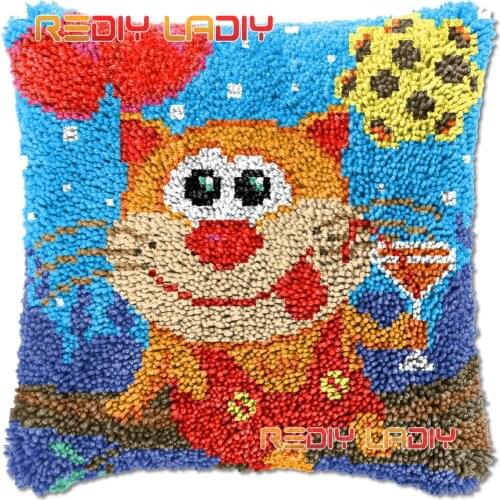 Latch Hook Cushion Cover March Cat Needlepoint Kits Chunky Acrylic Yarn Crocheting Pillow Case Arts & Crafts
