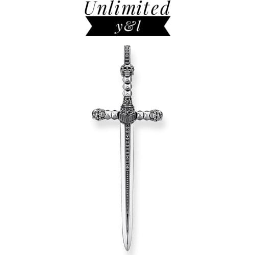 Skull Sword Cross Pendants Punk Thomas Style 925 Sterling Silver Fashion Jewelry Chain Necklace Accessories Women Men Bijoux